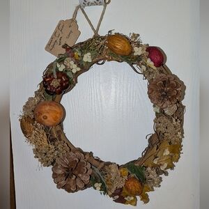 Rustic Handmade Wreath with Dried Plants, Florals, & Seeds